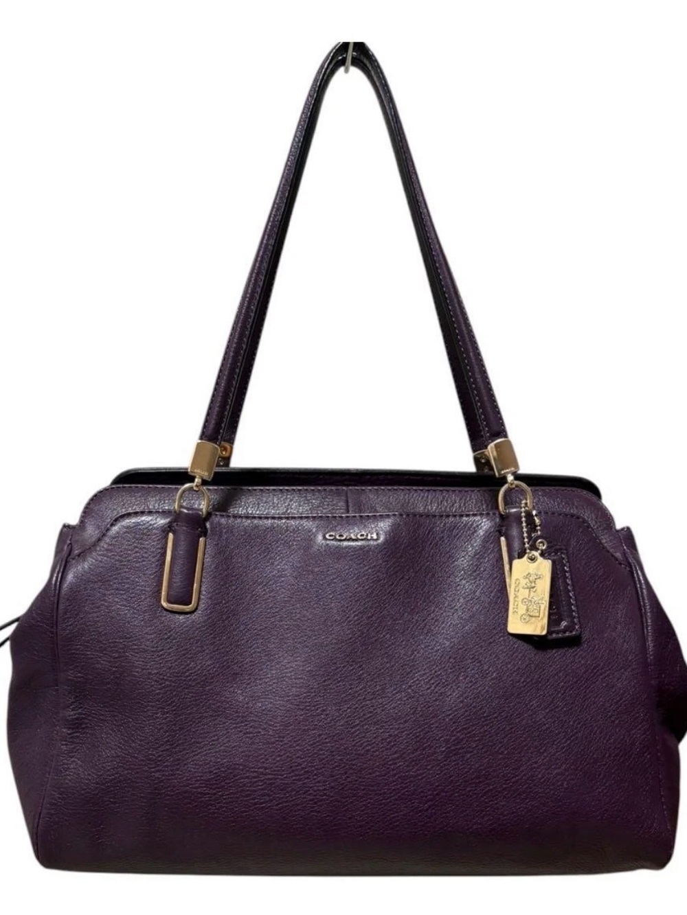 Vintage Coach Madison Deep Purple Leather Shoulder Bag with Gold Accents